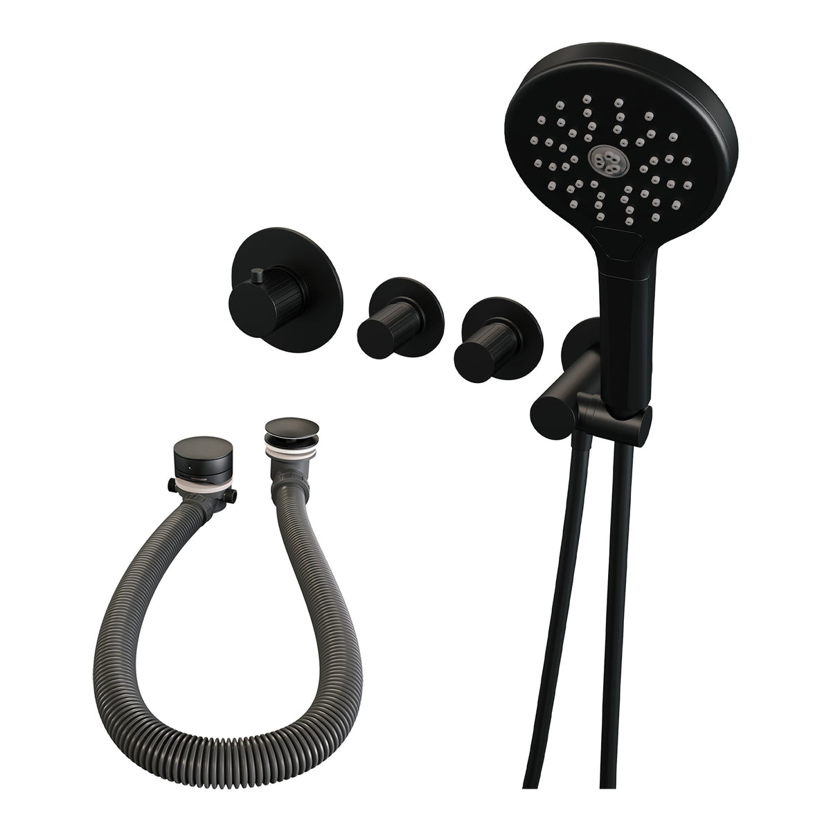 Brauer Stripe inbouw badthermostaat met badvulcombinatie - 3-standen handdouche - Mat Zwart