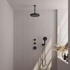 Brauer Stripe inbouw regendoucheset met 2 stopkranen  - 20cm plafondbuis - staafhanddouche - wandhouder - Mat Zwart