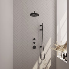 Brauer Stripe inbouw regendoucheset met 2 stopkranen - gebogen wandarm - staafhanddouche - glijstang - Mat Zwart