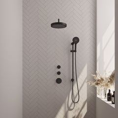 Brauer Stripe inbouw regendoucheset met 2 stopkranen - gebogen wandarm - 3-standen handdouche - glijstang - Mat Zwart