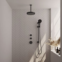 Brauer Stripe inbouw regendoucheset met 2 stopkranen  - 20cm plafondbuis - 3-standen handdouche - glijstang - Mat Zwart