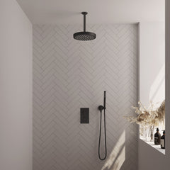 Brauer Stripe thermostatische inbouw regendouche rechthoekig  - 20cm plafondbuis - staafhanddouche - wandhouder - Mat Zwart