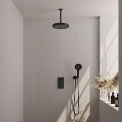 Brauer Stripe thermostatische inbouw regendouche rechthoekig  - 20cm plafondbuis - 3-standen handdouche - wandhouder - Mat Zwart