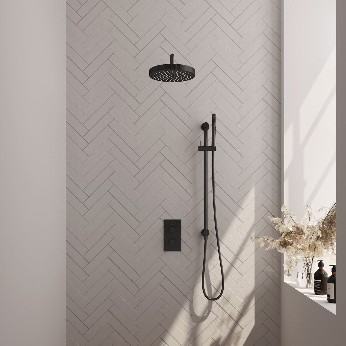 Brauer Stripe thermostatische inbouw regendouche rechthoekig - gebogen wandarm - staafhanddouche - glijstang - Mat Zwart