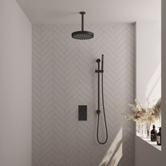 Brauer Stripe thermostatische inbouw regendouche rechthoekig  - 20cm plafondbuis - staafhanddouche - glijstang - Mat Zwart