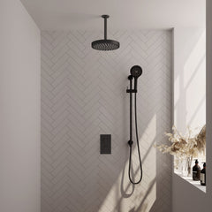 Brauer Stripe thermostatische inbouw regendouche rechthoekig  - 20cm plafondbuis - 3-standen handdouche - glijstang - Mat Zwart