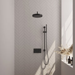 Brauer Stripe inbouw regendoucheset met drukknoppen - gebogen wandarm - staafhanddouche - glijstang - Mat Zwart