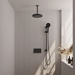 Brauer Stripe inbouw regendoucheset met drukknoppen  - 20cm plafondbuis - 3-standen handdouche - glijstang - Mat Zwart