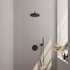 Brauer Stripe inbouw regendoucheset rond - gebogen wandarm - staafhanddouche - wandhouder - Mat Zwart