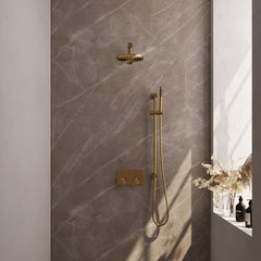 Brauer Edition inbouw doucheset - staafhanddouche - 20cm hoofdouche - rechte wandarm - glijstang - Geborsteld Goud PVD