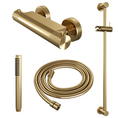 Brauer Carving glijstangset met thermostaat - staafhanddouche - Geborsteld Goud PVD