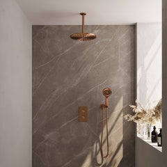 Brauer Edition inbouwset met 3-weg thermostaat - hoofddouche 30cm - plafondbuis 20cm - ronde 3-standen handdouche - wandaansluiting - Geborsteld Koper PVD