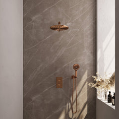 Brauer Edition inbouwset met 3-weg thermostaat - hoofddouche 30cm - rechte wandarm 40cm - ronde 3-standen handdouche - wandaansluiting - Geborsteld Koper PVD