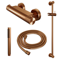 Brauer Carving glijstangset met thermostaat - staafhanddouche - Geborsteld Koper PVD
