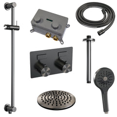 Brauer Edition inbouw doucheset - ronde handdouche - 20cm hoofdouche - plafondbuis - glijstang - Geborsteld Gunmetal PVD