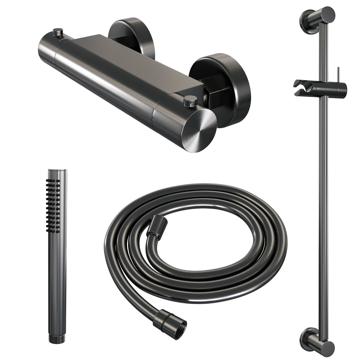 Brauer Edition glijstangset - staafhanddouche - Geborsteld Gunmetal PVD