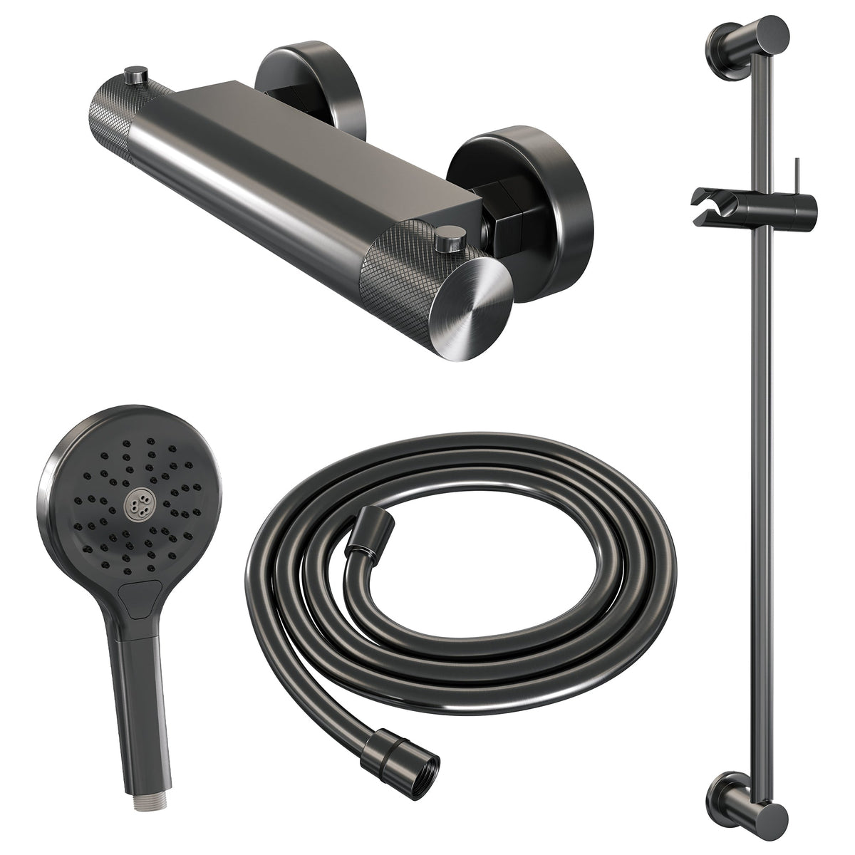 Brauer Carving glijstangset met thermostaat - 3-standen handdouche - Geborsteld Gunmetal PVD