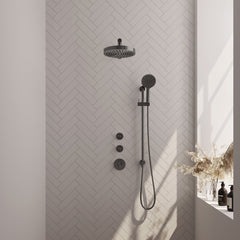 Brauer Stripe inbouw regendoucheset met 2 stopkranen - gebogen wandarm - 3-standen handdouche - glijstang - Geborsteld Gunmetal PVD