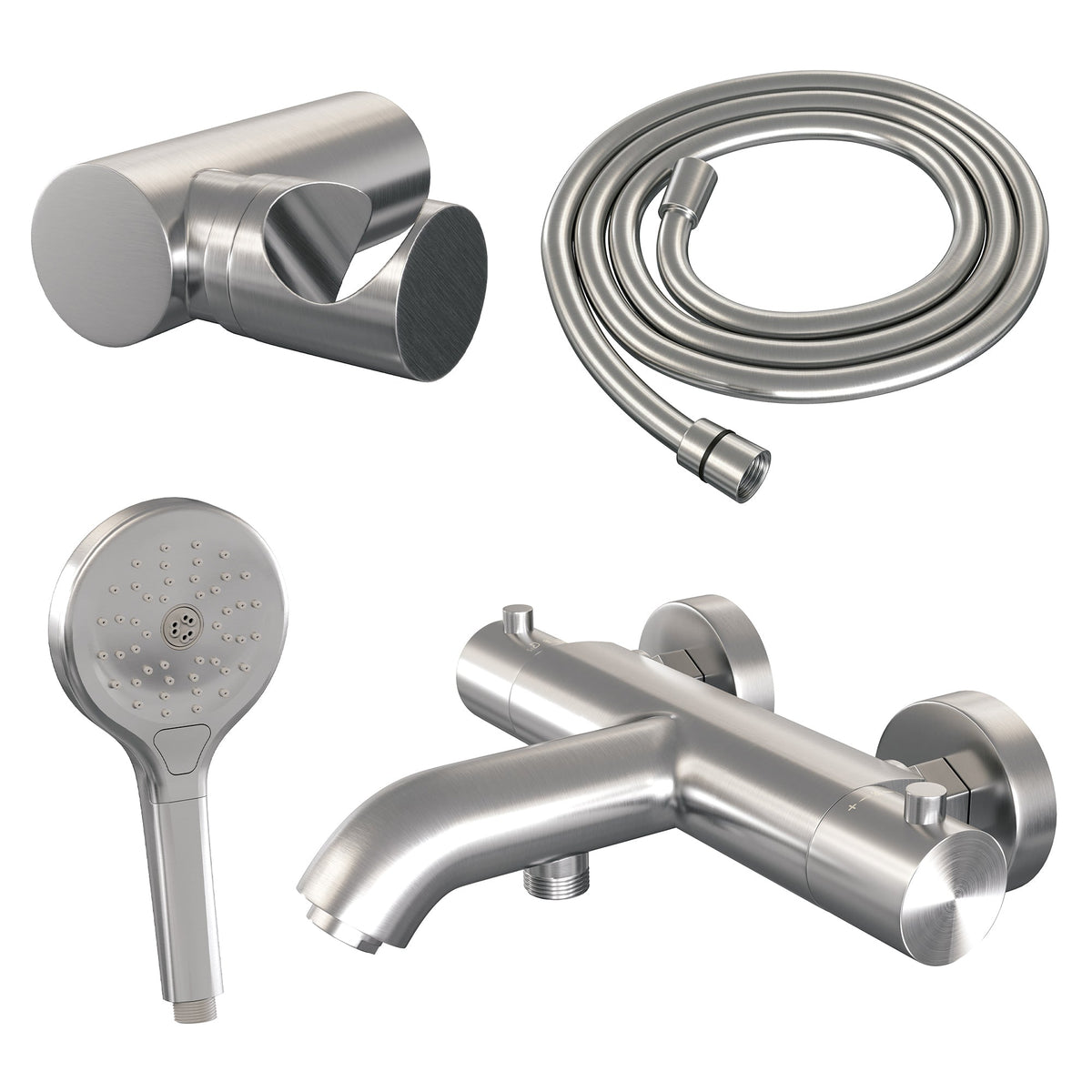 Brauer Edition badthermostaat met badset - 3 standen handdouche - geborsteld RVS PVD