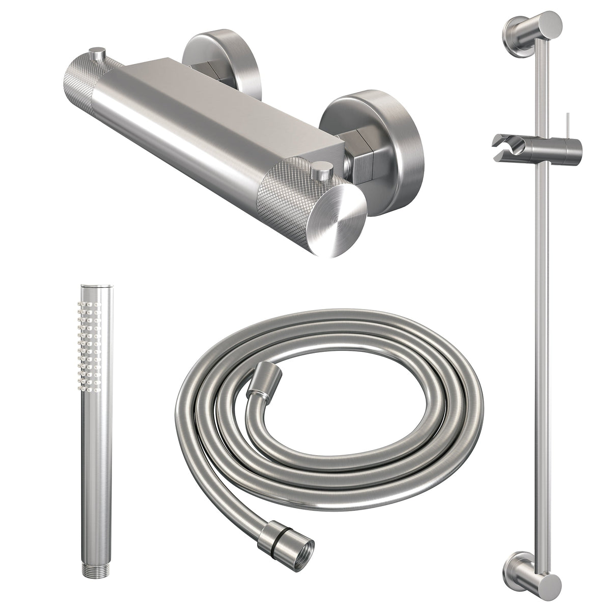 Brauer Carving glijstangset met thermostaat - staafhanddouche - geborsteld RVS PVD