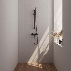 BRAUER Black Edition opbouw douche thermostaatkraan SET 01 met glijstang en staaf handdouche en doucheslang mat zwart