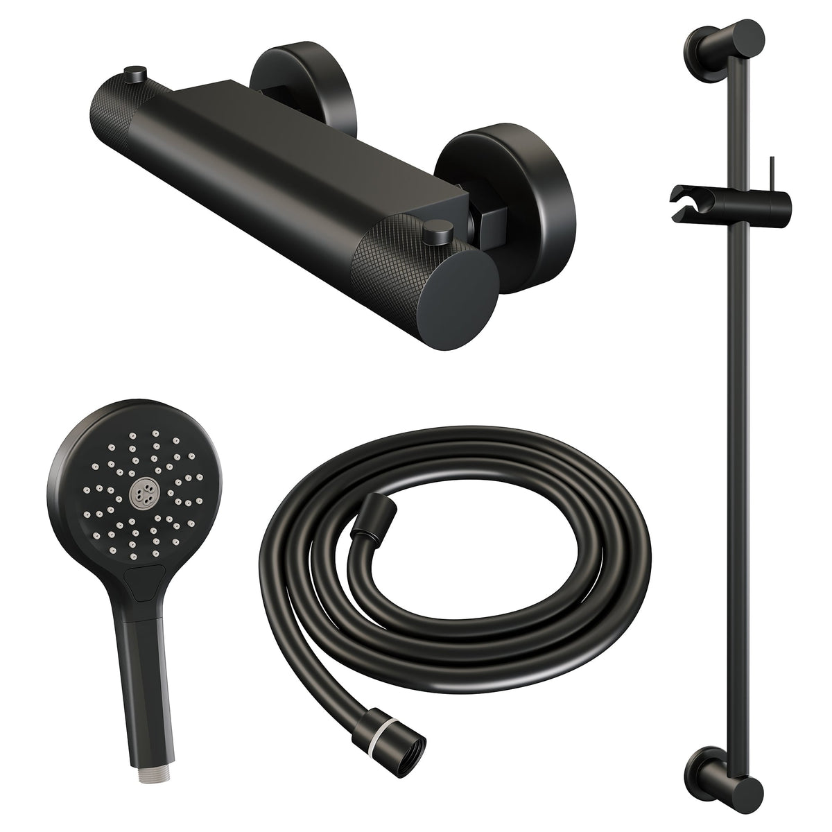 Brauer Carving glijstangset met thermostaat - 3-standen handdouche - Mat Zwart