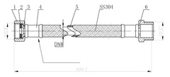 Flexibele aansluitslang 3/8" bi x 1/2" bu 60 cm RVS