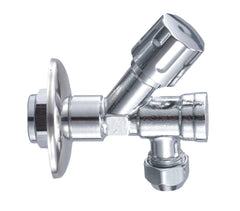 Angle stopcock with filter 1/2" or 15 mm x 3/8" or compression 10 mm chrome