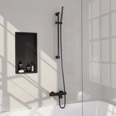 BRAUER Black Edition opbouw baddouche thermostaatkraan SET 01 met glijstang en staaf handdouche en doucheslang mat zwart