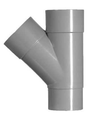 Rainwater drainage T-piece 2 x socket 1 x tapered spigot 70 mm 45 degrees PVC