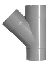 Rainwater drainage T-piece 2 x socket 1 x tapered spigot 70 mm 45 degrees PVC