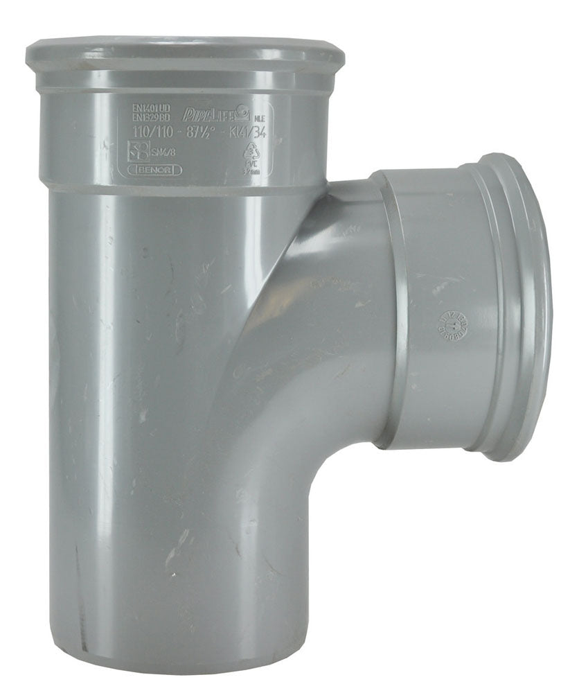 T-stuk 2 x manchet 1 x spie 110 mm 90 graden PVC