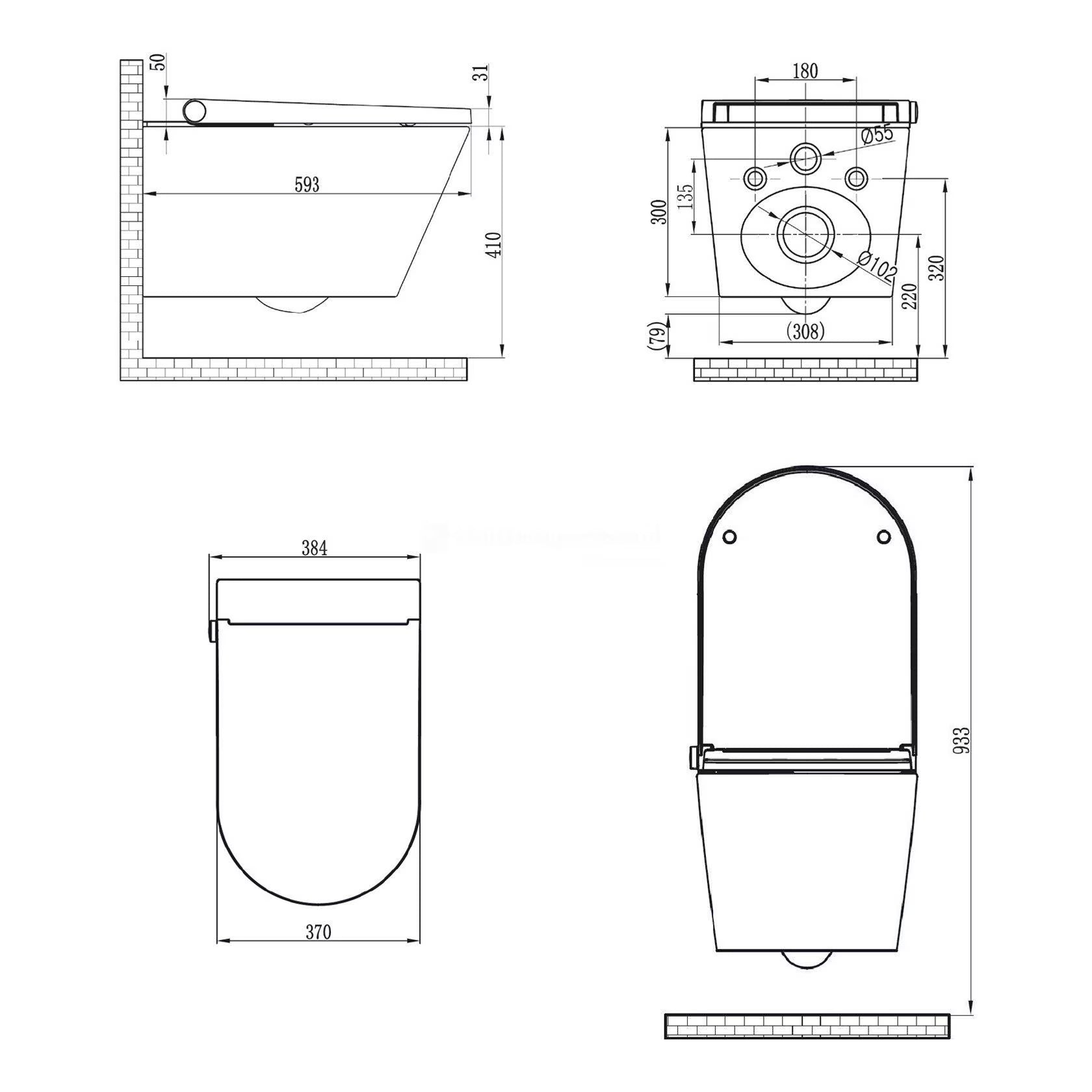 RapoWash Basic 2.0 - bidet toilet met zitting zonder spoelrand - inclusief Geberit Sigma UP320 inbouwreservoir