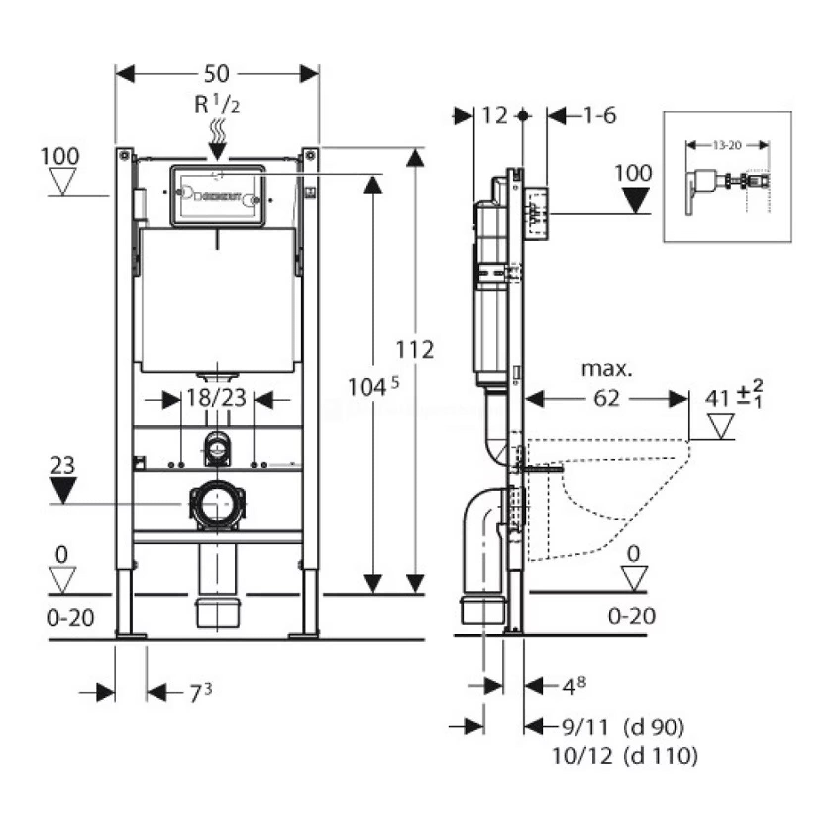 RapoWash Basic 2.0 - bidet toilet met zitting zonder spoelrand - inclusief Geberit Sigma UP320 inbouwreservoir