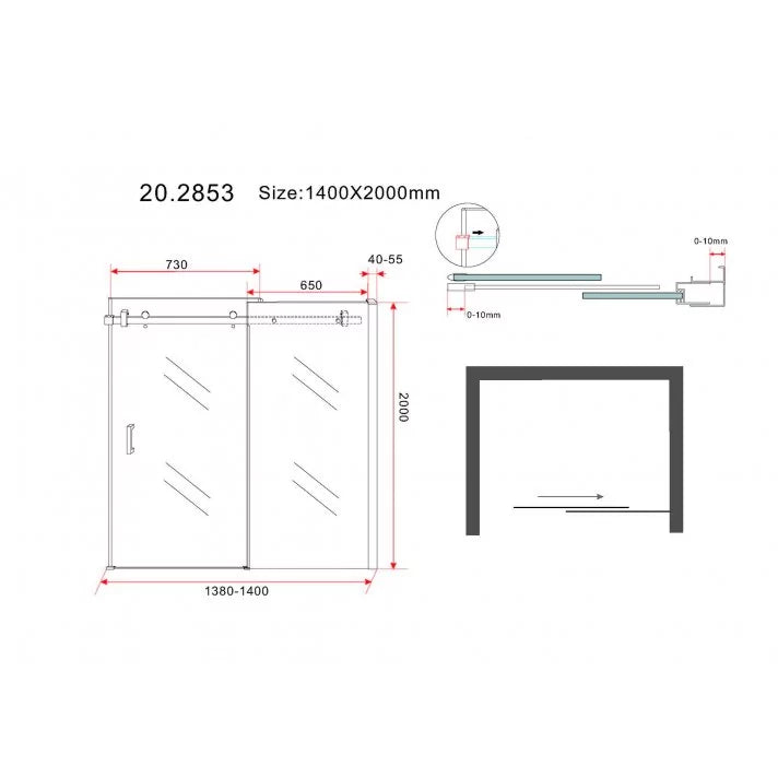 Slide nis schuifdeur 1100 x 2000 x 8 mm nano helder glas/mat zwart