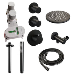 BRAUER Black Edition thermostatische inbouw regendouche SET 05 met 20 cm douchekop en plafondarm en staaf handdouche en doucheslang en wandaansluitbocht mat zwart
