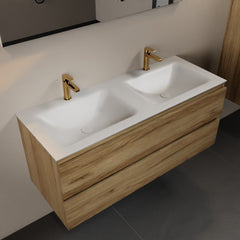 MONDIAZ AIVY 120cm badmeubel Chai, wastafel Talc solid surface dubbel 2 kraangaten