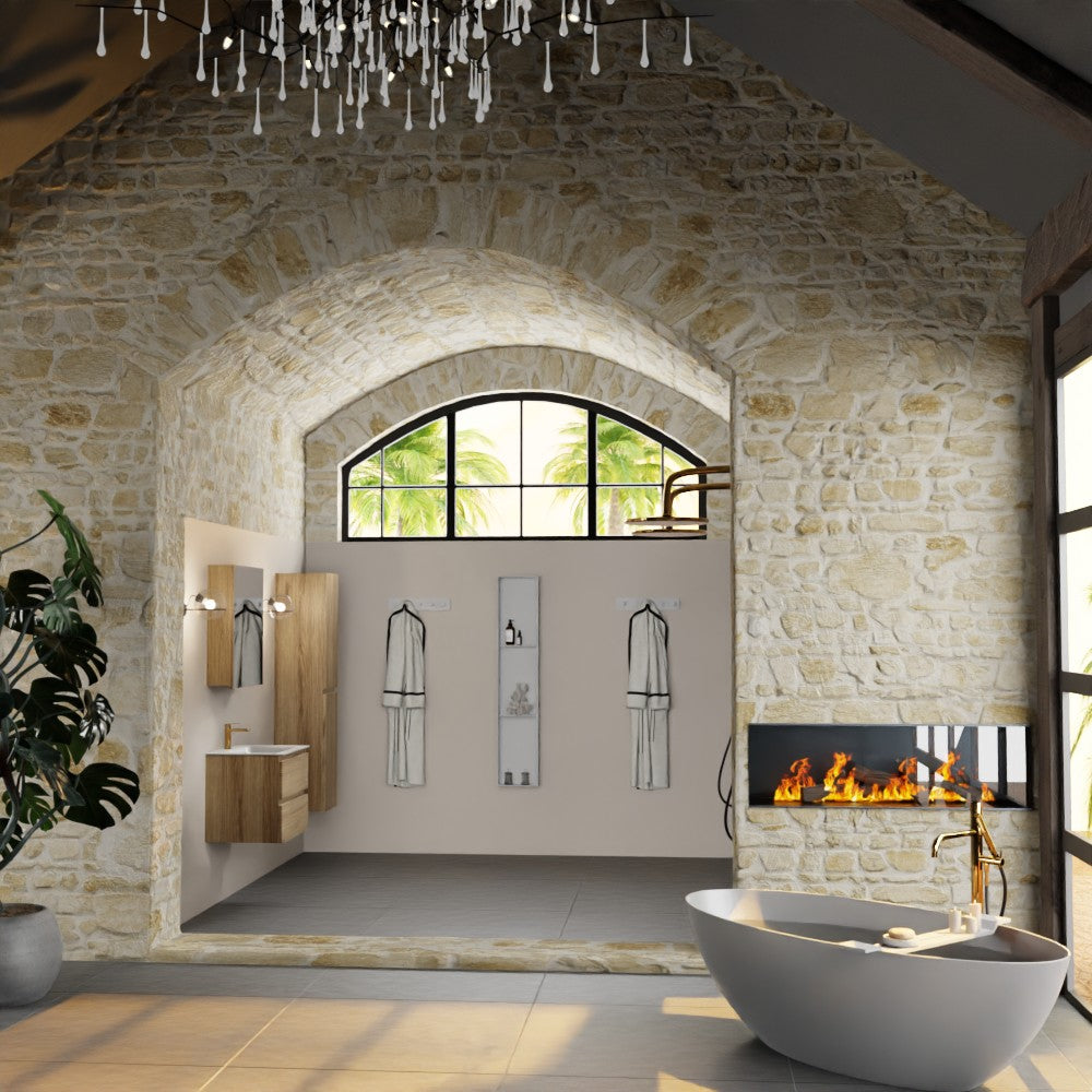 MONDIAZ AIVY 60cm badmeubel Chai, wastafel Talc solid surface midden 1 kraangat met spiegelkast