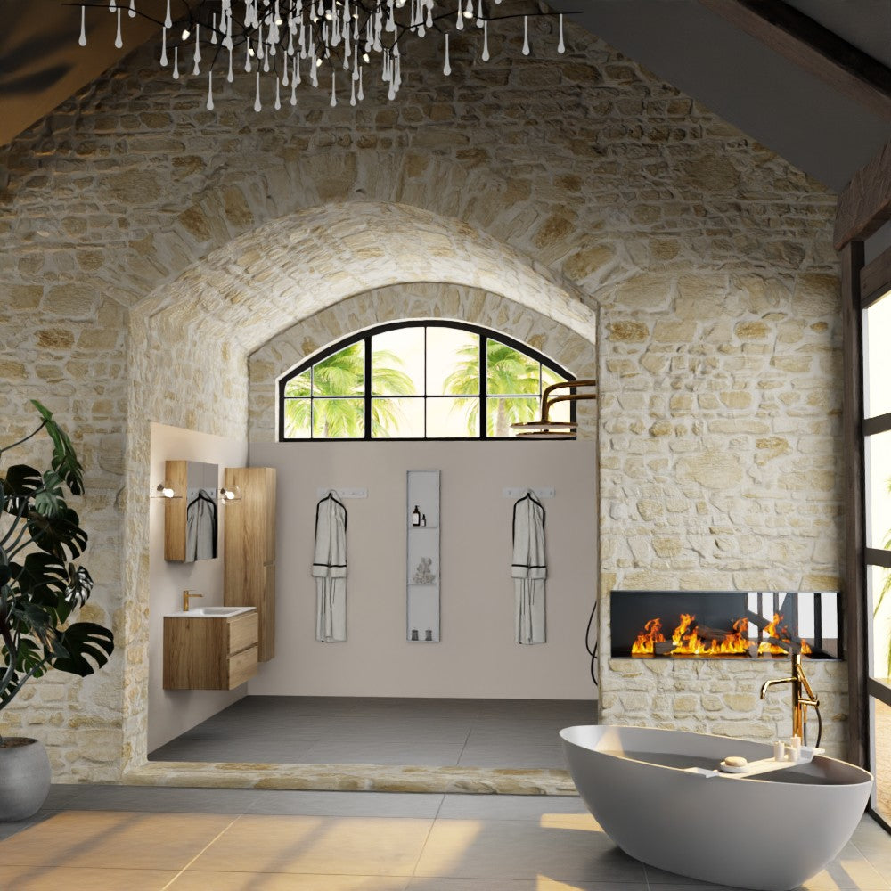 MONDIAZ AIVY 80cm badmeubel Chai, wastafel Talc solid surface midden 1 kraangat met spiegelkast