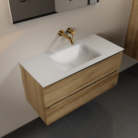 MONDIAZ AIVY 100cm badmeubel Chai, wastafel Talc solid surface midden zonder kraangat met spiegel