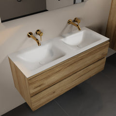 MONDIAZ AIVY 120cm badmeubel Chai, wastafel Talc solid surface dubbel zonder kraangat met spiegel