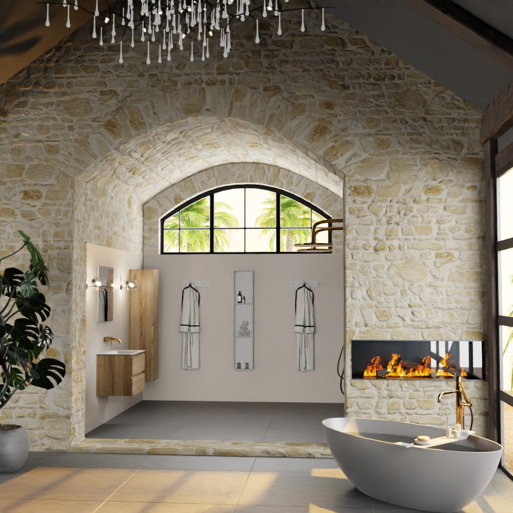 MONDIAZ AIVY 60cm badmeubel Chai, wastafel Talc solid surface midden zonder kraangat met spiegel