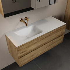 MONDIAZ AIVY 120cm badmeubel Chai, wastafel Talc solid surface links zonder kraangat met spiegelkast