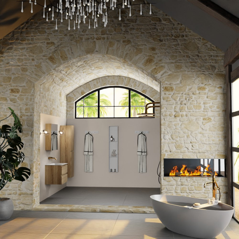MONDIAZ AIVY 60cm badmeubel Chai, wastafel Talc solid surface midden zonder kraangat met spiegelkast