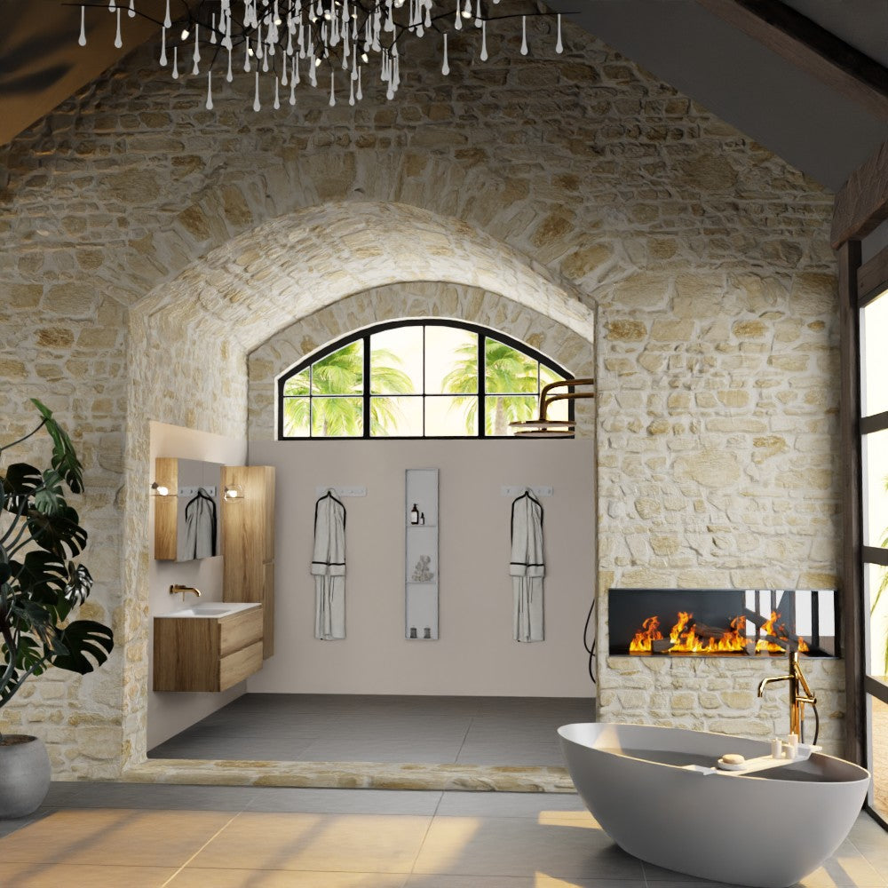 MONDIAZ AIVY 120cm badmeubel Chai, wastafel Talc solid surface links zonder kraangat met spiegelkast