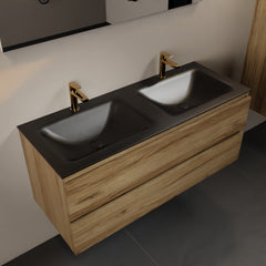 MONDIAZ AIVY 120cm badmeubel Chai, wastafel Urban solid surface dubbel 2 kraangaten met spiegel