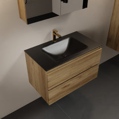 MONDIAZ AIVY 80cm badmeubel Chai, wastafel Urban solid surface midden 1 kraangat met spiegelkast