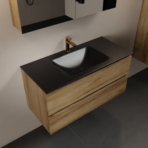 MONDIAZ AIVY 100cm badmeubel Chai, wastafel Urban solid surface midden 1 kraangat met spiegelkast