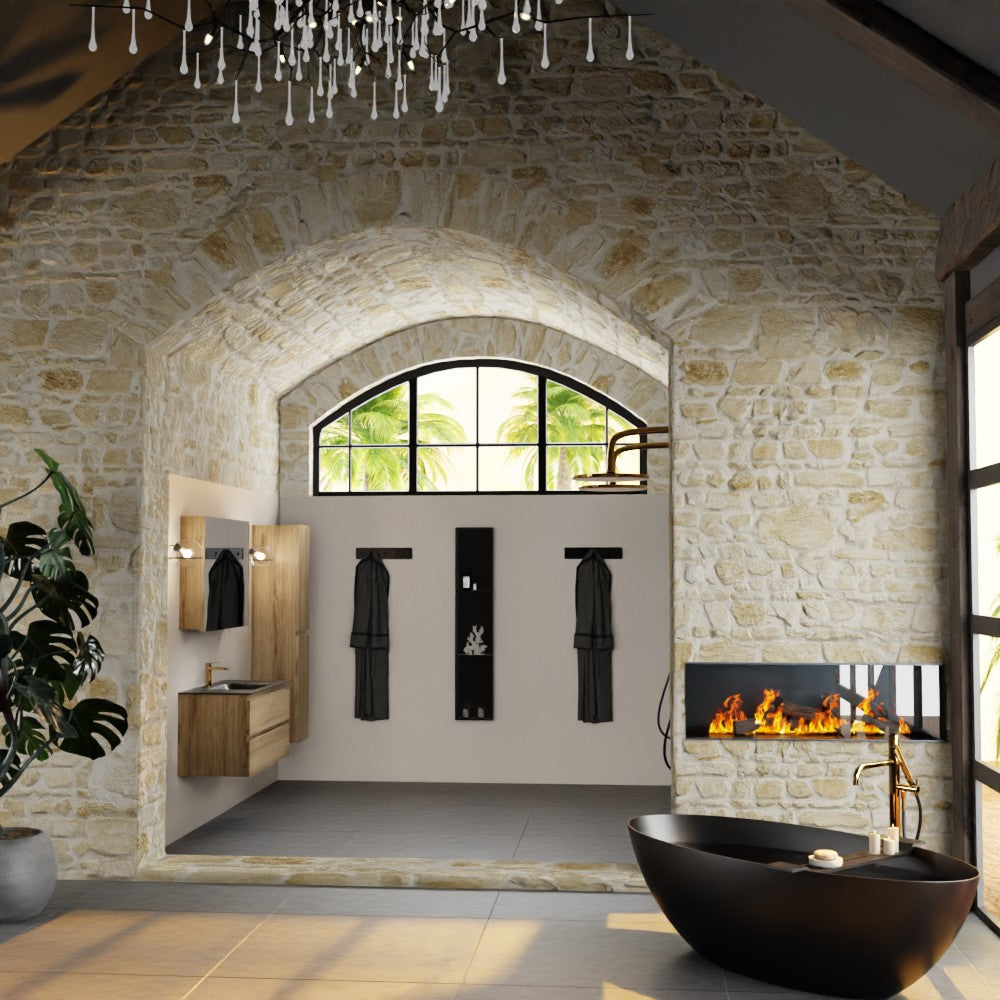 MONDIAZ AIVY 100cm badmeubel Chai, wastafel Urban solid surface midden 1 kraangat met spiegelkast