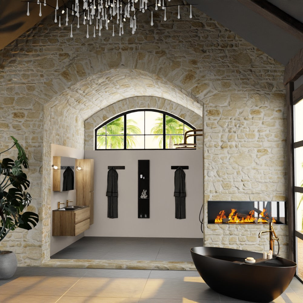 MONDIAZ AIVY 120cm badmeubel Chai, wastafel Urban solid surface dubbel 2 kraangaten met spiegelkast